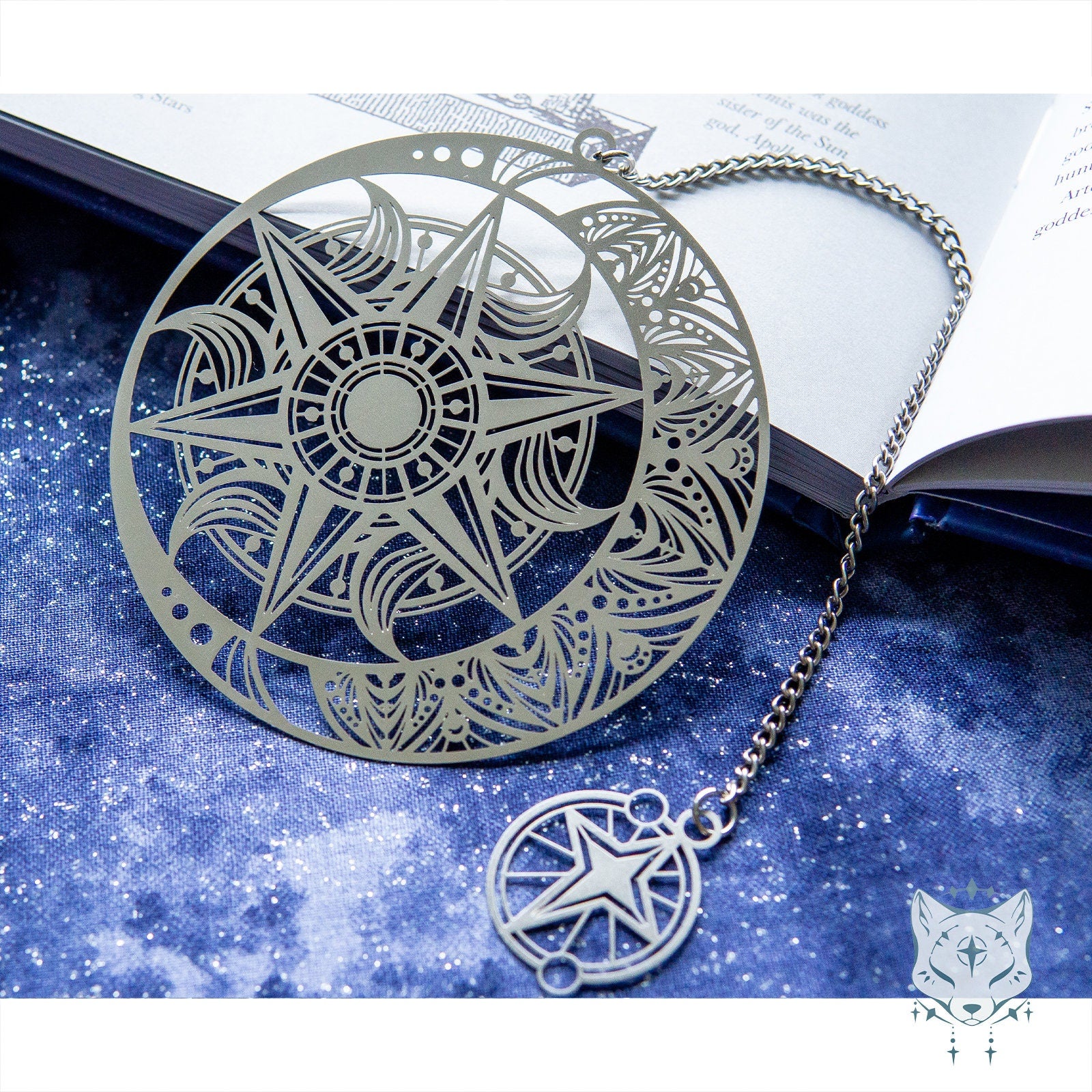 Matte Silver Celestial Mandala Metal Bookmark
