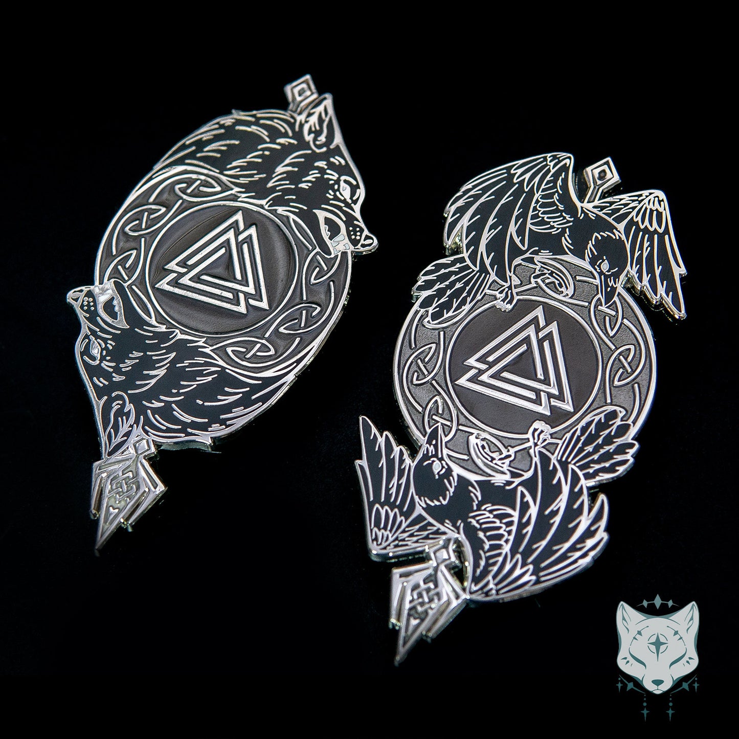 Odin's Wolves Enamel Pin - RETIRING Silver Variant - only 100 made - 3.3" / 84mm Enamel Pin, Geri and Freki, Norse Mythology