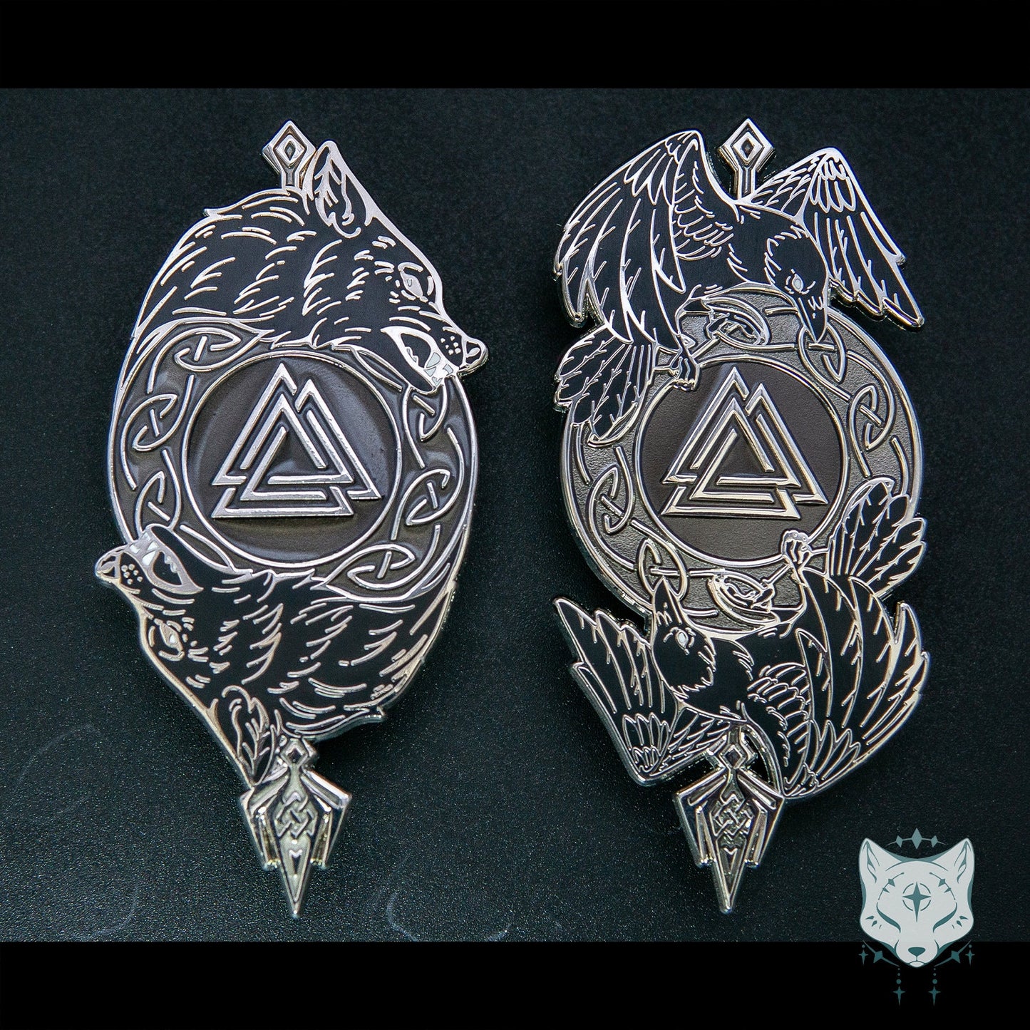 Odin's Wolves Enamel Pin - RETIRING Silver Variant - only 100 made - 3.3" / 84mm Enamel Pin, Geri and Freki, Norse Mythology