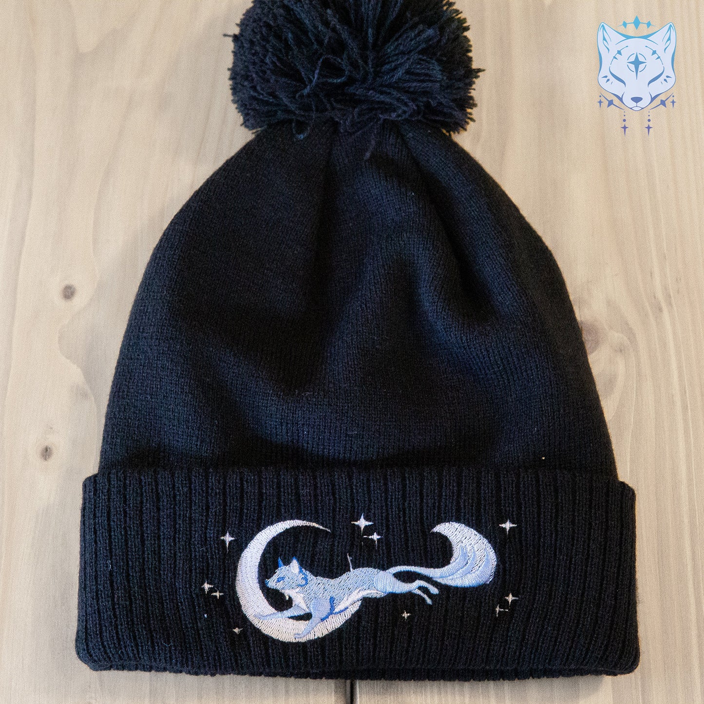 Moon Fox Beanie - Fleece lined bobble hat beanie available in blue or black