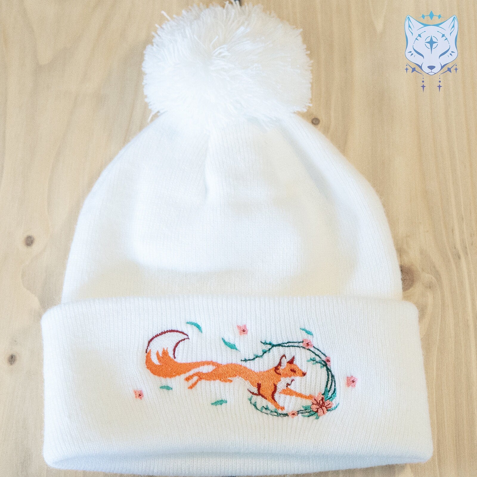 Spring Fox Beanie - Bobble hat beanie available in dark red or white