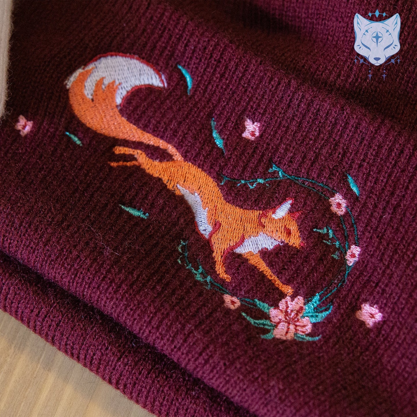 Spring Fox Beanie - Bobble hat beanie available in dark red or white