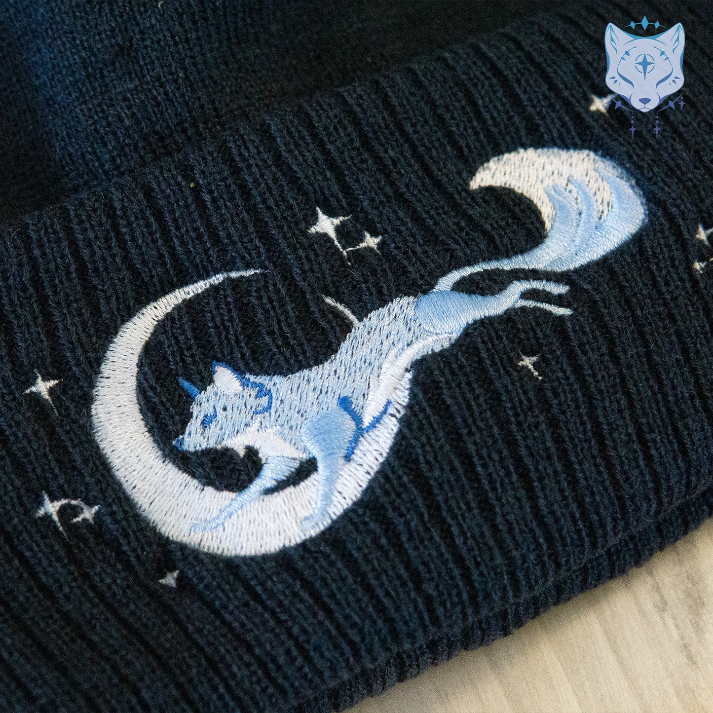 Moon Fox Beanie - Fleece lined bobble hat beanie available in blue or black