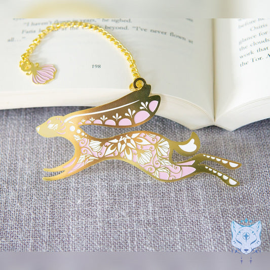 Floral Pink & Gold Rabbit Metal Bookmark - 3.75 inch Metal Bookmark, Book Accessories, Book Lovers Gift
