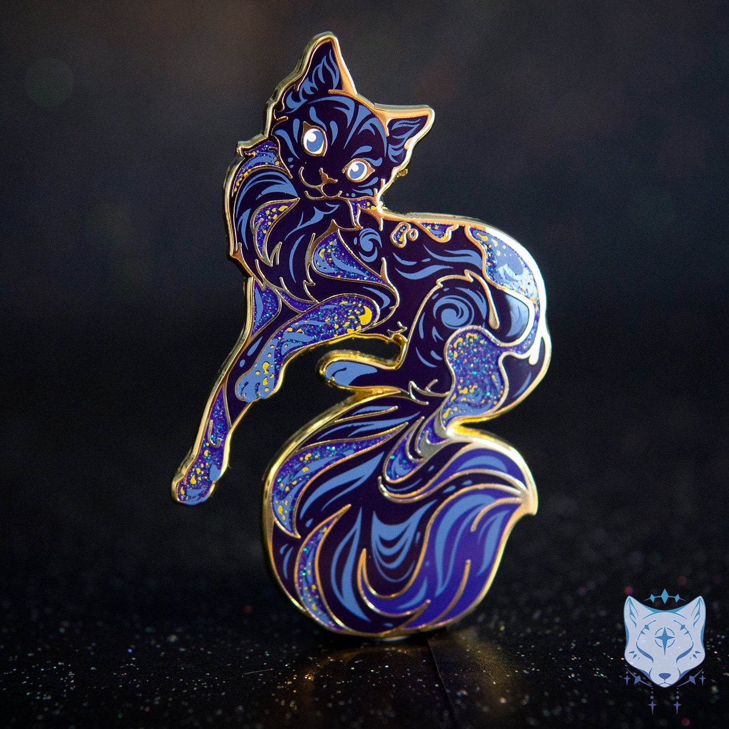 Earth Night Cat Planet Pin -  65mm / 2.55" Space Cat enamel pin