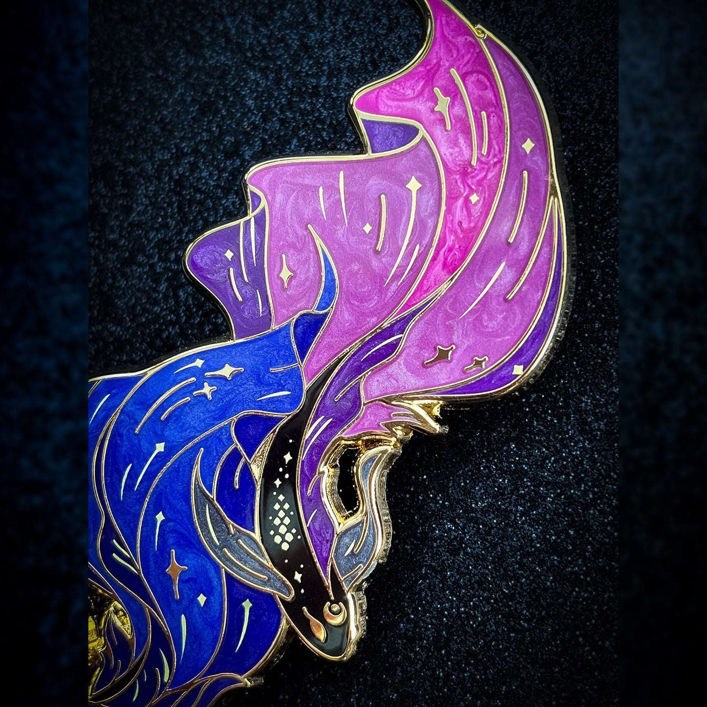 MilkyWay Midnight Koi Pin  -  3.5" Pearlescent & screen-printed space pins (seconds grade)