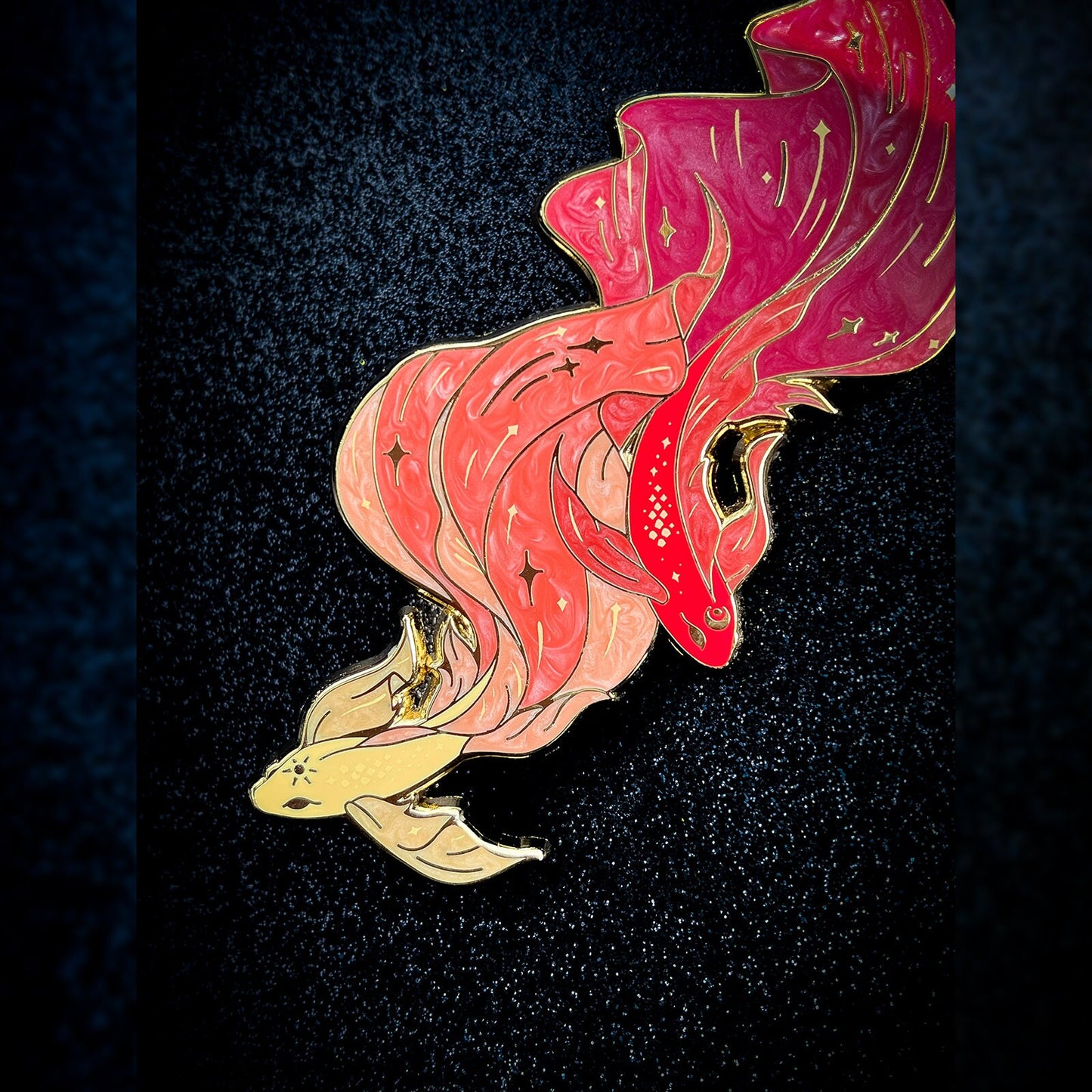 MilkyWay Dawn Koi Pin  -  3.5" Pearlescent & screen-printed space pins (seconds grade)