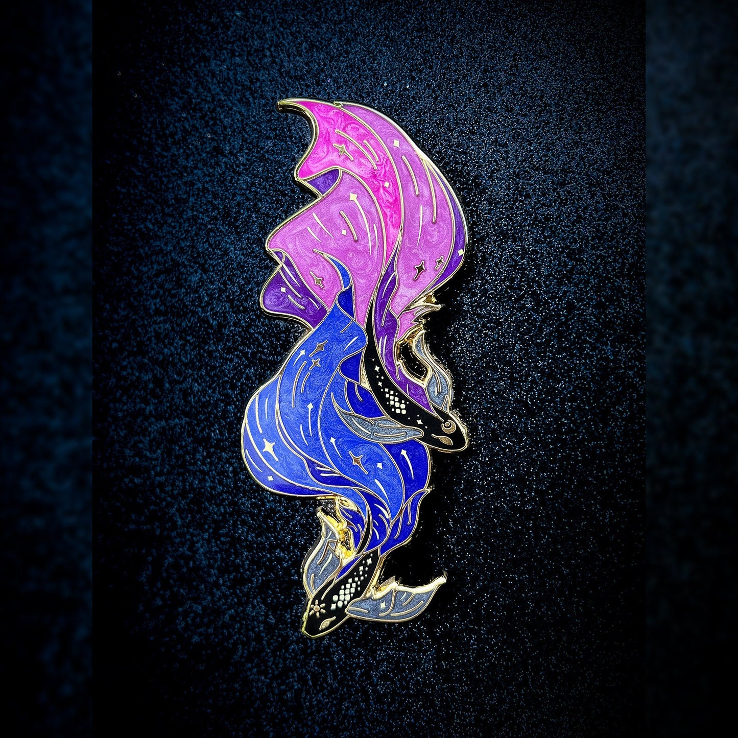 MilkyWay Midnight Koi Pin  -  3.5" Pearlescent & screen-printed space pins (seconds grade)
