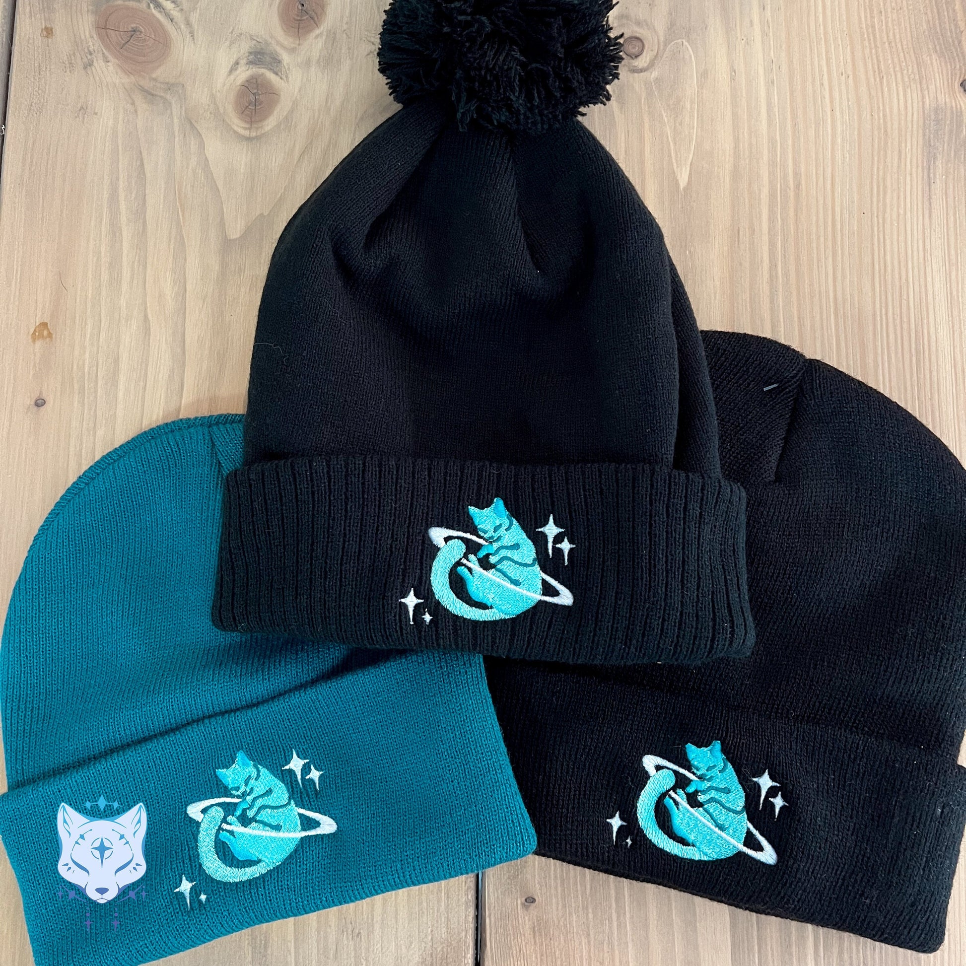 Space Cat Beanie Hat - Fleece Lined Bobble or Thinsulate beanie