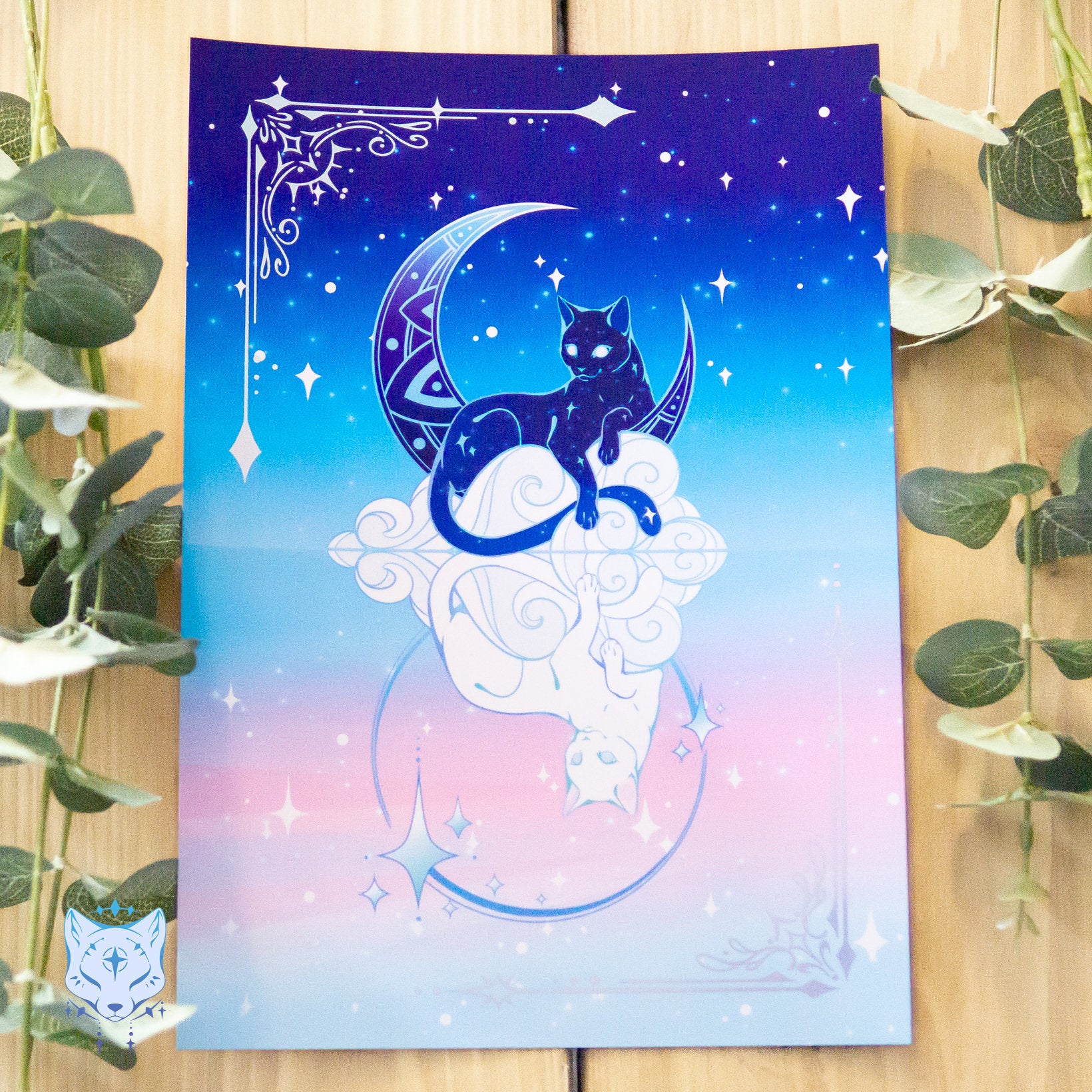 Star Guardian & Moon Guardian - Reversible Holographic foil cats art print