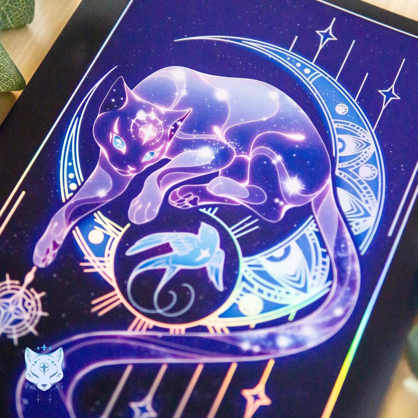 North Star Cat and the Stowaway Star - A4 Holographic Foil Print (PURPLE. Blue version also available)