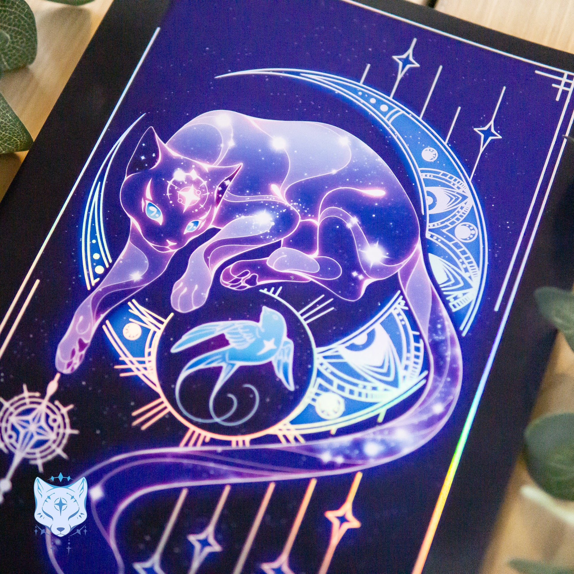 North Star Cat and the Stowaway Star - A4 Holographic Foil Print (PURPLE. Blue version also available)