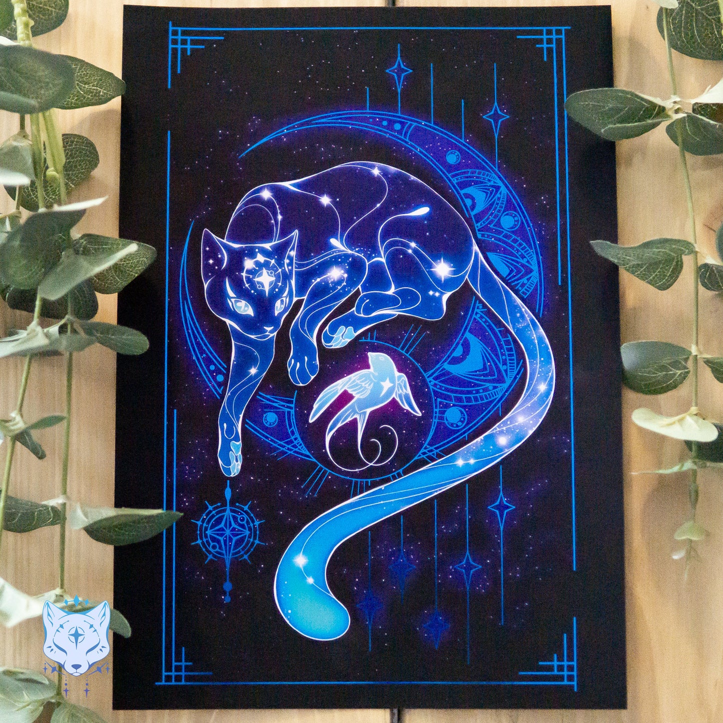 North Star Cat and the Stowaway Star - A4 Blue Foil Print (BLUE. Purple version also available)