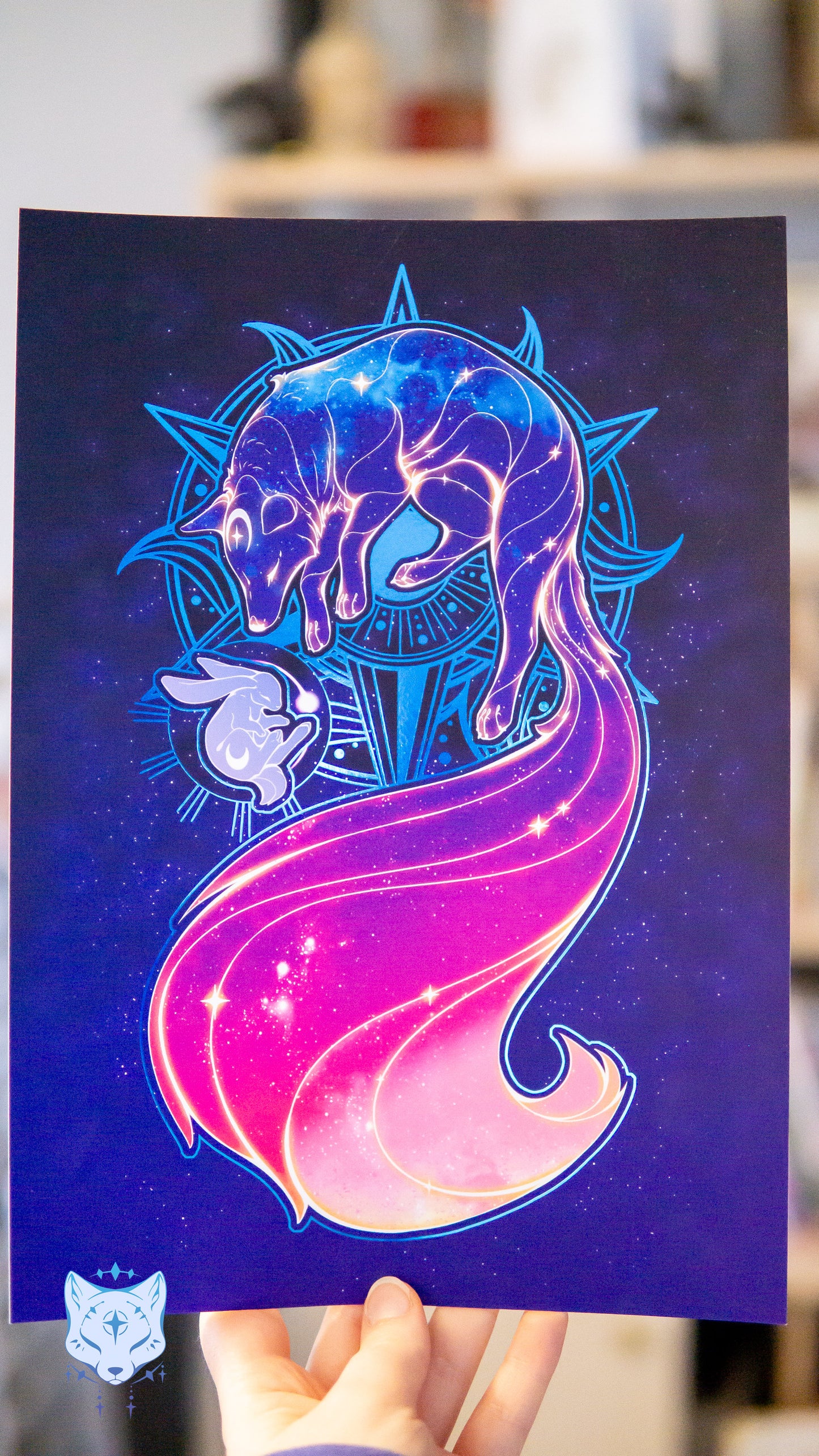 Teumessian Fox & The Moon - A4 Holographic Foil Print