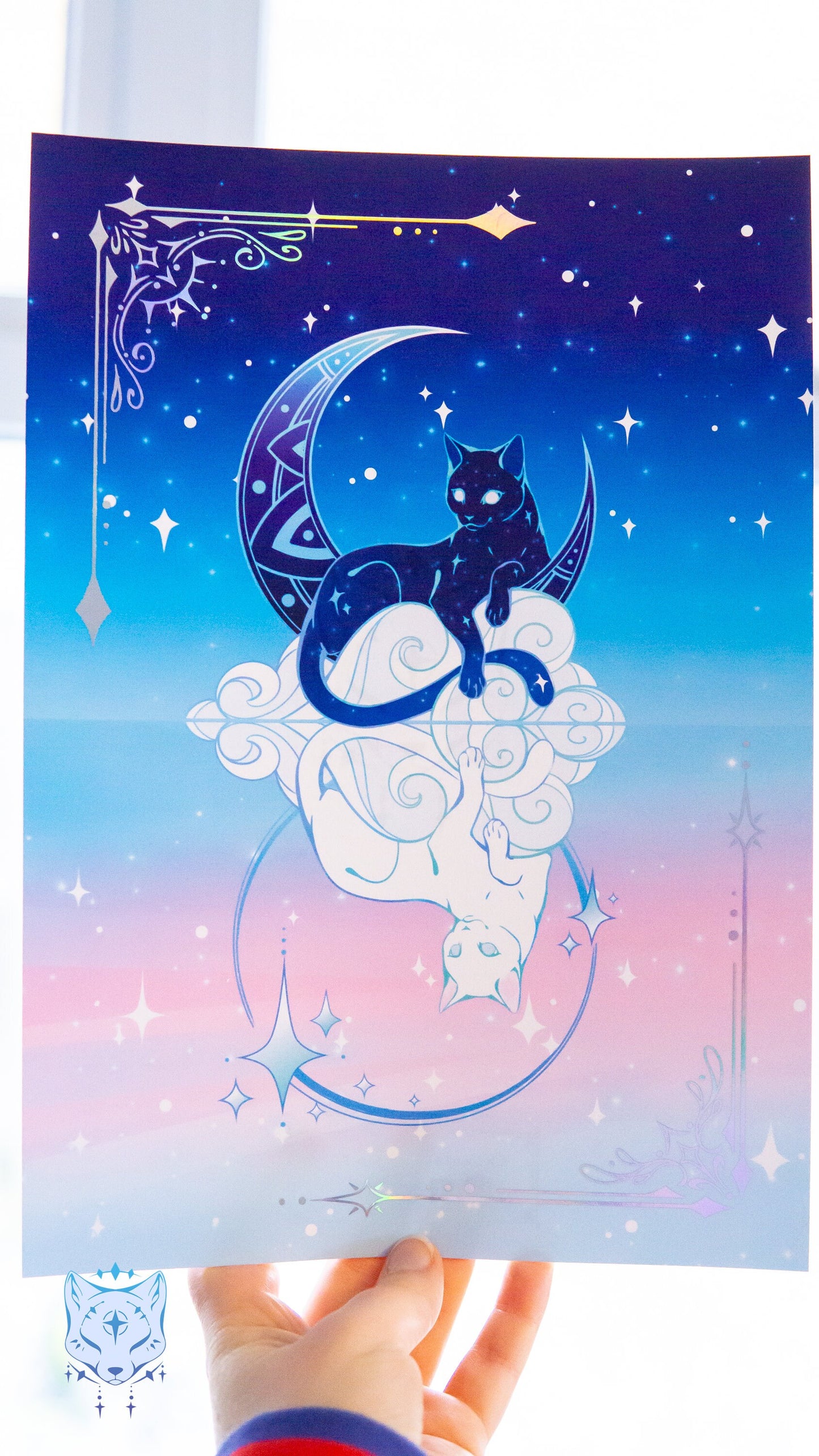 Star Guardian & Moon Guardian - Reversible Holographic foil cats art print